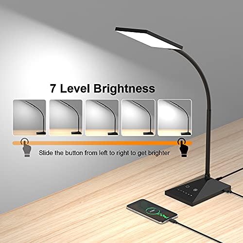 Светодиодна настолна лампа, RAOYI 12W Dimmable Table Lamp Eye-Caring Reading Light with USB Charging Port, Touch Control
