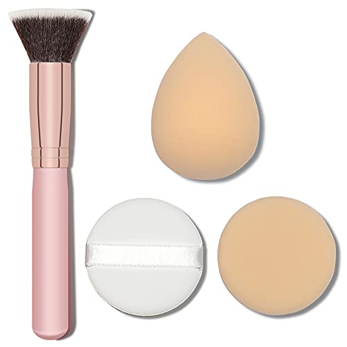 HAA Flat Top Foundation Brush Set for Liquid Makeup Concealer Contour Kabuki Blending Brushes for Face 4 Бр.
