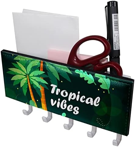 Tropical Vibes Key and Mail Holder for Walls - Закачалка за ключове с Пощенски Организатора и 5 Куки, Залепваща Стойка