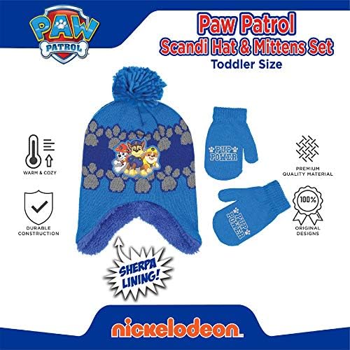 Nickelodeon Boys Зимна Шапка Set, Paw Patrol's Marshall, Chase and Ръбъл Toddler Beanie and Mittens for Kids Age 2-4