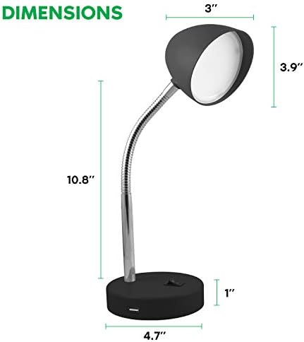 MaxLite LED Настолна Лампа с USB Зарядно Пристанище, Черна Настолна Лампа, може да се Регулира на Врата, Включване/Изключване,
