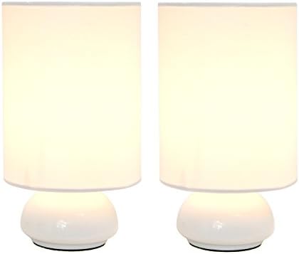 Прости Проекти LT2043-WHT-2PK Джемини Colors 2 Pack Mini Touch Fabric Shades Table Lamp Set, Бял/Бял