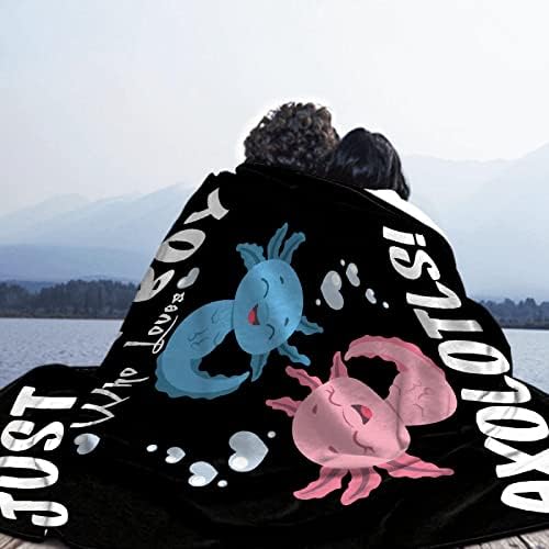 MFULEE Одеяло Подарък Лесен Хвърля -Просто Момче, Което Обича Axolotls-Сладки Плюшени Животни Риби Декор Деца Одеяло Kawaii