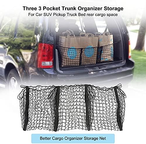 EMIHO 3 Pocket Pickup Truck Cargo Net, Мрежа за Багажника Organizer Storage Heavy Duty Stretchable Universal for Car SUV Pickup Truck Bed