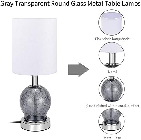 TPAMSWO Съвременни Настолни Лампи, Определени от 2, Сив Прозрачен Кръг Дизайн Стъкло Метална Основа 17 Нощна Лампа, за