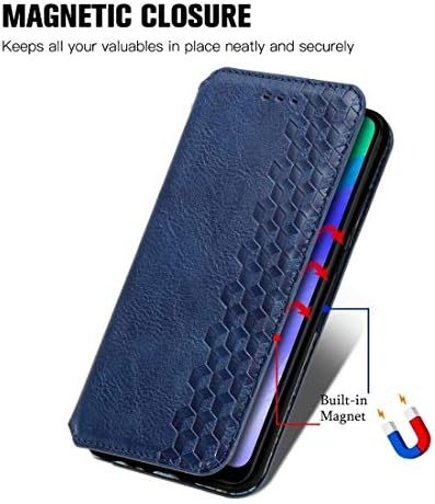 Калъф за мобилен телефон Отличен за Huawei Y6P Cubic Grid Pressed Horizontal Flip Magnetic Leather Case with Holder & Card Slots & Wallet (Цвят : синьо)