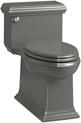 KOHLER K-6424-58 Memoirs Classic Comfort Height Плинтусный едно Парче Компактен удължен тоалетна чиния 1.28 GPF с технологията на почистване на AquaPiston и левия лост за изключване, Thunder Grey