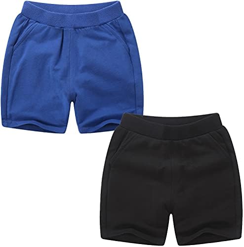 qtGLB Boys Shorts 2 Pack with Back Джоб, Cotton Атлетик Running Sports for Little Kids Toddler 1-10T