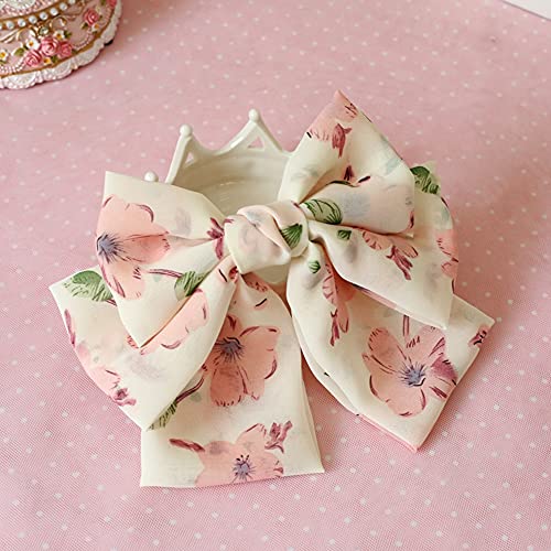 Sweet Сладко Large Шифон Bowknot Hair Clips Floral Bow for Women Hair Barrettes Hair Accessories for Wedding Party Daily Носете (Color1)