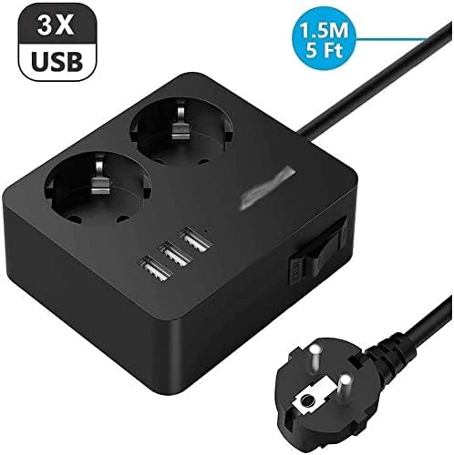 EU Multi Power Strip with 2 Outlet 3 USB Portss and 1.5 M /5ft Cord Extension Travel Portable Power Socket Overload Защита