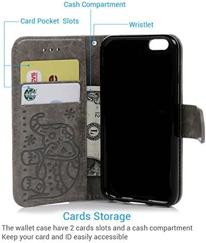 Съвместим с iPhone 6 6S Case, Портфейл Case ПУ Leather Wax Oil Elephant Pattern Folio Flip Cover Сменяем Калъф с Магнитна Закопчалка Слот за кредитни карти за iPhone 6 6S Сив