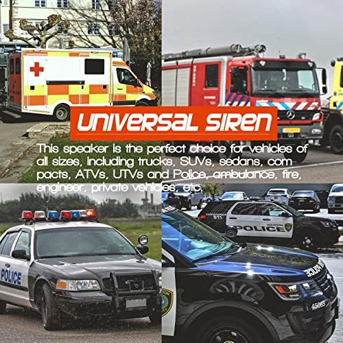 BooYu 12V 200W 9 Tons Police Warning Спешно Siren PA System [Slim Speaker][125-135dB][Handheld Microphone][Hands-Free][2 x 15A Switches] for Vehicles Truck SUVs ATVs, UTVs and Police Линейка