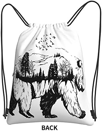Wildlife Hand Drawn Bear Animal Drawstring Backpack,Drawstring Zipper Backpack