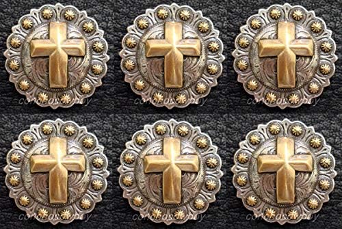 Concho Accessories Занаятите Belt hat - Комплект от 6 западни Коне ТАК Antique Gold Cross Berry Conchos 1-1/4 Screw Back