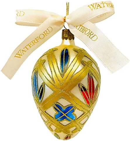 Waterford Holiday Heirlooms Gold & Ivory Lismore Elegance Egg Glass Коледен Орнамент