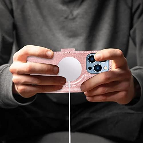 Ｈａｖａｙａ iPhone 13 Pro 6.1 Носене в чантата си-MagSafe Charger case-с притежателя на картата [RFID Заключване] - Луксозна изкуствена кожа-за жени и мъже -iPhone 13 Pro Magnetic Flip Folio Credit Cover - Роз?