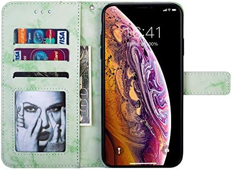 Чанта-портфейл за iPhone Xs Max, NIFENY ПУ Leather [Marble Moon Pattern] [Folio Style] [Каишка за китката] флип-надолу капака Вграден Държач за карти Слот Поставка Магнитен защитен калъф. (Зелен)
