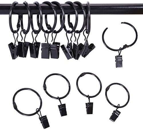 Xiying 24Pack Curtain Rings Direct Metal Curtain Clip for Window Shower Bedroom Curtains Openable Black (1.5 inch Black)