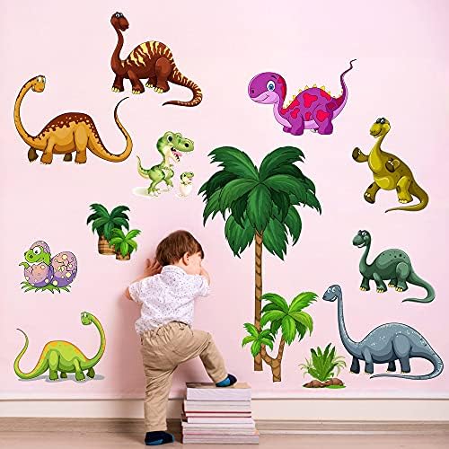 Wajade Динозаврите Стикери За Стена, Подвижни Цветна Карикатура Динозавър Голямо Дърво Стикери За Стена Прекрасно на Стената