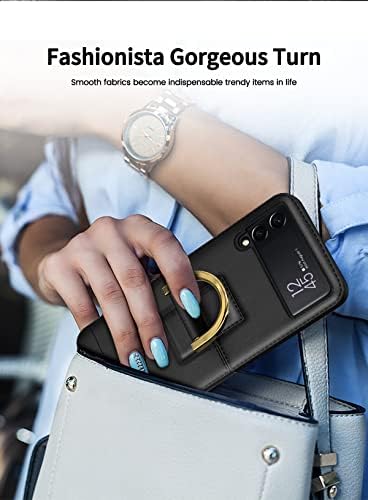SHIEID Samsung Galaxy Z Flip Case 3, Естествена Кожа Samsung Z Flip Case 3 Carry Lanyard, Благороден Нрав, Фина Текстура Flip Case 3 с Пръстен е Съвместим с Samsung Galaxy Z Flip 3 5G, черен