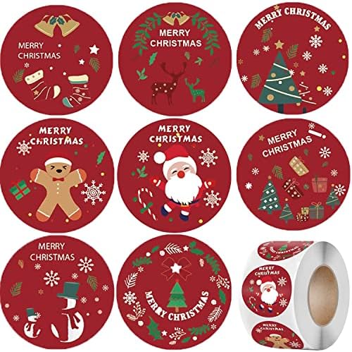 LANDAIER Весела Коледа Stickers Labels Roll 1.5 Inch 8 Designs Round Коледа Tags 500 Adhesive Коледа Decorative Envelope