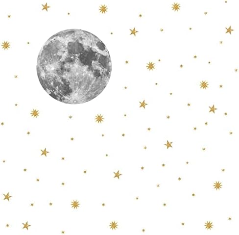 Haonmdqay Луната и Златни Звезди Стикер за Стена за Детски Стаи Спалня Фонови Украса Тапети и Стенни Художествени Етикети