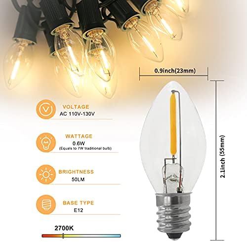 MYEMITTING Night Light Bulbs C7 Candelabra LED Light Bulbs 0.6 W 7W, Еквивалент White Warm 2700K Outdoor String Светлини Waterproof Clear Glass Night Light Bulbs E12 Base 6 Pack