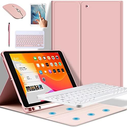 iPad Keyboard Case with Молив Slot for Pro 9.7 inch 5th / 6th Gen Air2 Bluetooth Keyboard & Wireless Mouse Pink, 9.7