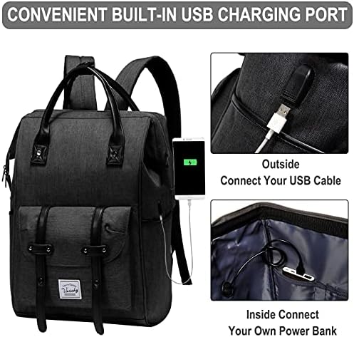 Раница за лаптоп,VASCHY Vintage Water Resistant Anti-theft Travel Backpack for Men and Women 15.6 inch with USB Charging