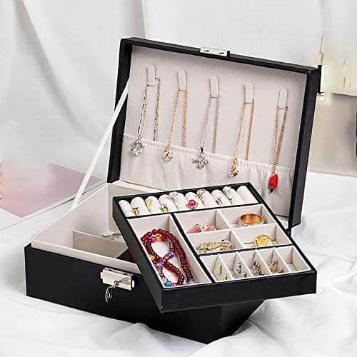 Jewelry Box Travel Jewelry Case Double Layer Jewelry Organizer (Черен)