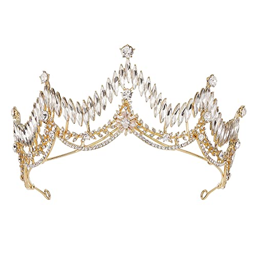 AW BRIDAL Crystal Baroque Queen Crown - Златна Сватба Короната за Булката Vintage Prom Pageant Tiara Аксесоари за Коса, Злато