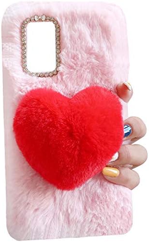 Oppo Reno4SE Art Wool Love Heart Топка Case, Мек Пухкав Тънък Топла Зима Калъф Ръчна изработка За Коса, HUZIGE Атрактивен Тънък Калъф за Телефон за Oppo Reno4 SE Pink