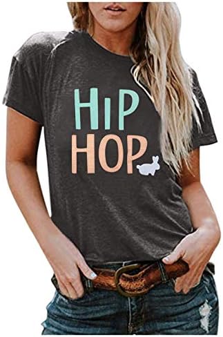 Gemira Великденски Ризи за Жени Хип-Хоп Писмо Печат на тийнейджърките Забавен Къс Ръкав Сладък Заек Графичен Тениски, Блузи Тениска