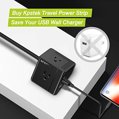Power Strip с 3 USB, удължителен кабел KPSTEK Плосък Plug с 2 Широко разпределени-освен Контакти, ключове, Настолна зарядно