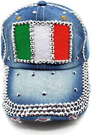 ГГ Мода Denim Cap-Кристал Flag Italy Design Регулируема Деним бейзболна шапка