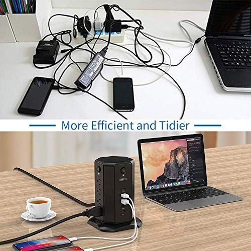 NTONPOWER Power Strip Плосък Plug Пакет, 3 Изхода 3 USB Compact Power Strip with 5ft Cord and Tower Power Strip with 6