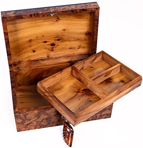 Bazaardi Ръчно резбовани Дървена кутия за Спомен Кутия за Съхранение на Бижута Decorative Art Organizer Thuya Burl и Инкрустация