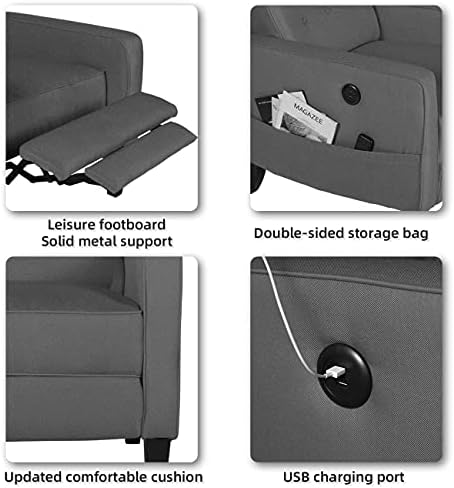 AODAILIHB Recliner Chair Set of 2 with USB Charger Padded Seat for Living Room Mid-Century Accent Chairs Single Sofa Home Theater Recliners Seating Home&Office (2 тъмно сиво 2 бр.)
