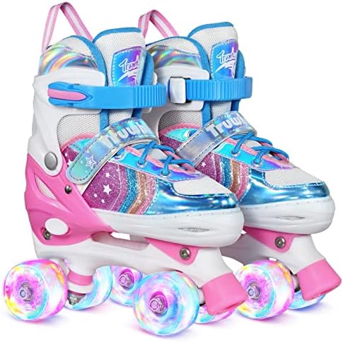 Truwheelz Rainbow Roller Skates for Girls 4 Size Adjustable Light up Roller Skates for Kids