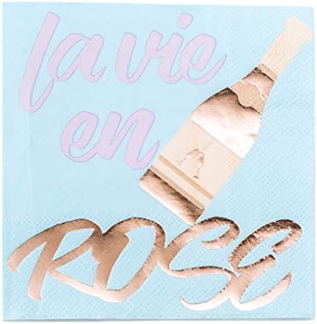 Jollity & Co Party Supplies | La Vie En Rosé Коктейлни салфетки | Отличен за тематични партита Rosê, късна закуска, моминско парти, булчински душ и Украса за рожден ден | Хартия, 20 опаков?