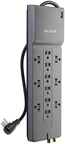 Belkin 3-in-1 Wireless Charger & Power Strip Surge Protector - 12 AC Multiple Outlets & 8 ft Long Плосък Plug Heavy Duty