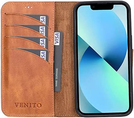 Venito Ravenna Slim Magic Wallet Leather Case for iPhone Pro 13 (6.1 in) с магнитен флипом, четири слота за карти и джоб