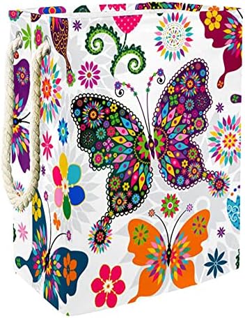 DEYYA Цветна Пеперуда на Цвете Модел Кошница За Дрехи с Дръжки Сгъваема Кошница За Дрехи Вградена Подплата с Подвижни Скоби Организация Дрехи