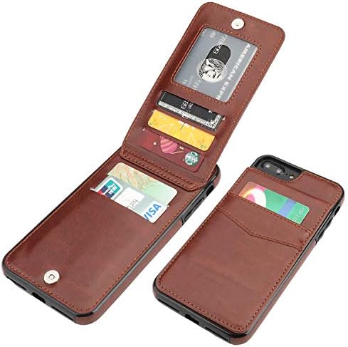 iPhone 7 Plus на iPhone Plus 8 Case Портфейла with Credit Card Holder, KIHUWEY Premium Leather Magnetic Закопчалка Kickstand