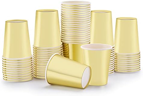 Златни Хартиени Чаши 9 унции [50 опаковане.] За еднократна употреба Чаши за Топли Студени Напитки, Чай, Кафе, Вода, Мляко,
