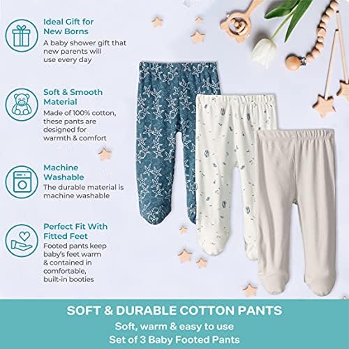 Spasilk Baby Boys' 3 Pack-Cotton Pull on Footed Pants