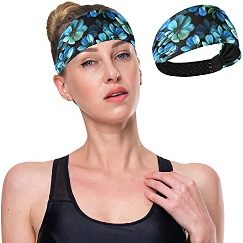 Спортна Лента За Коса Aqua Blue Flower Non Slip Wicking Headband за Бягане