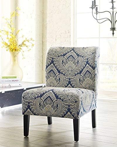 Корпоративна дизайн Ашли Honnally Modern Medallion Pattern Accent Chair, синьо и слонова кост