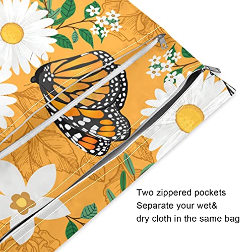 STAYTOP White Flower Butterfly Wet Dry Bag Тъканни Чанти за Памперси 2 Pack-Водоустойчив многократна употреба Органайзер