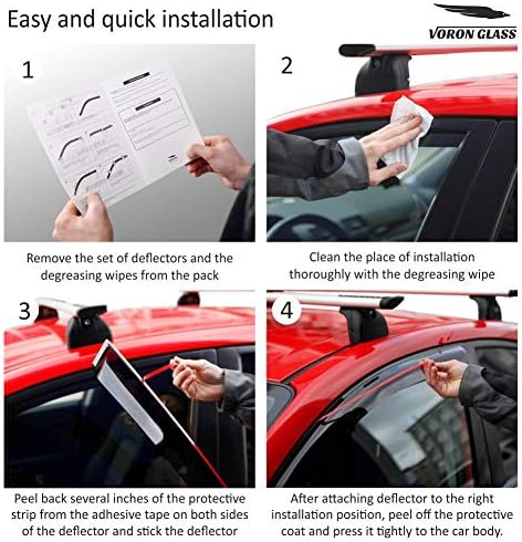Voron Glass Tape-on Extra Durable Rain Guards for Toyota Corolla 2014-2019 Sedan, Дефлектори на прозорци, Отвори, Козирки,